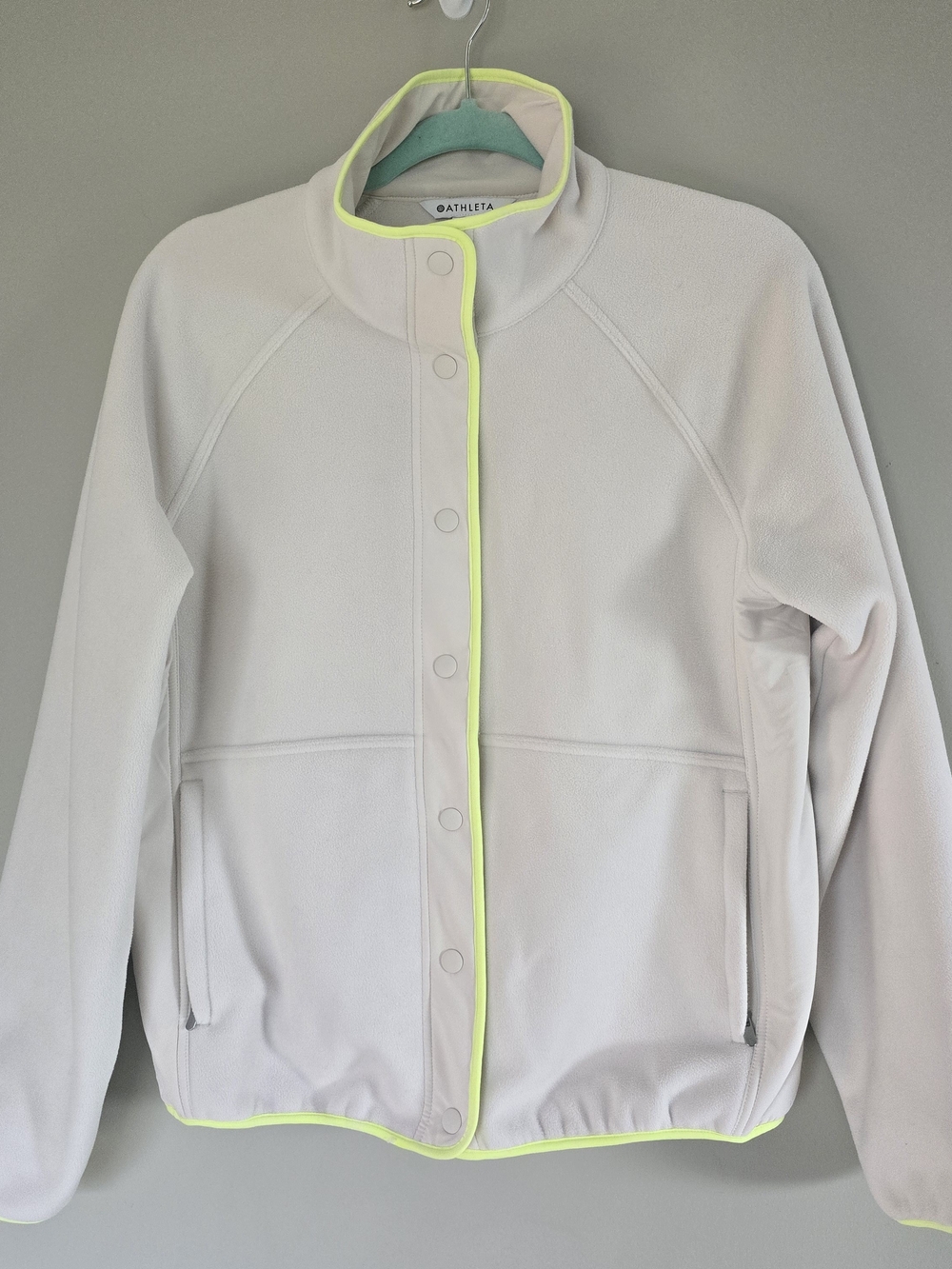 Athleta Cream Fleece Jacket with Neon Trim
